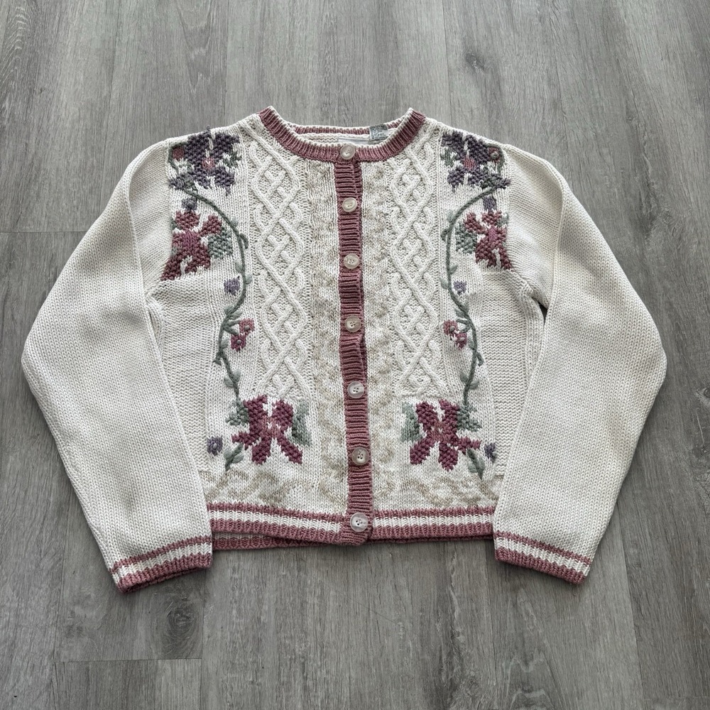 Russ Petites Vintage Floral 90's Cottage Core Cardigan Knit Sweater Granny
